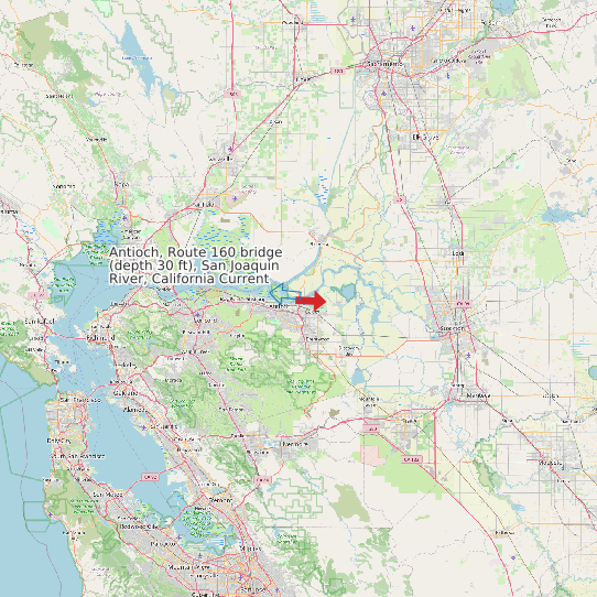 Map of Antioch, Route 160 bridge (depth 30 ft), San Joaquin River, California Current Prediction Station