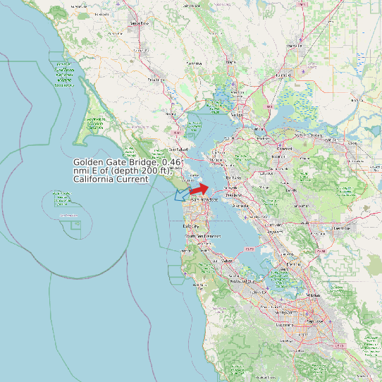 Map of Golden Gate Bridge, 0.46 nmi E of (depth 200 ft), California Current Prediction Station