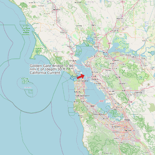 Map of Golden Gate Bridge, 0.46 nmi E of (depth 30 ft), California Current Prediction Station