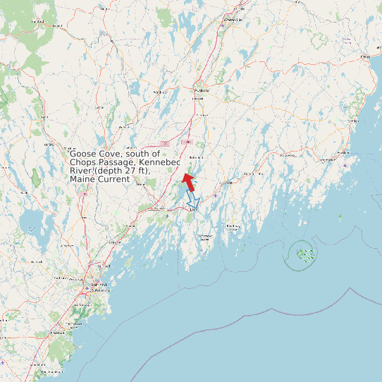 Goose Cove, south of Chops Passage, Kennebec River (depth 27 ft), Maine Current map