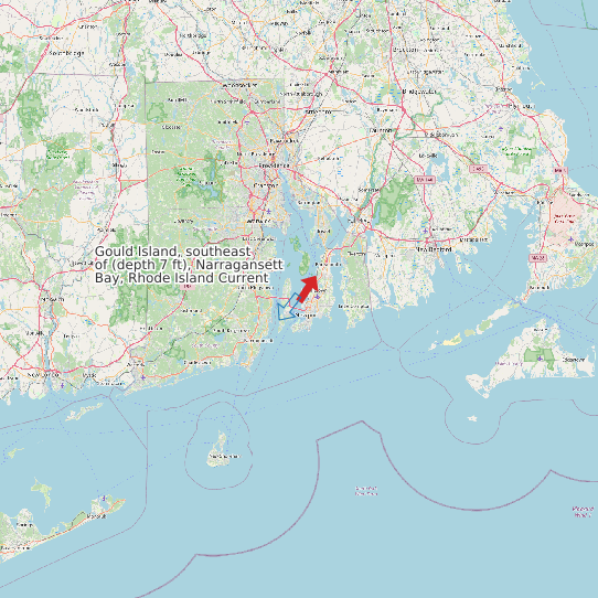 Map of Gould Island, southeast of (depth 7 ft), Narragansett Bay, Rhode Island Current Prediction Station