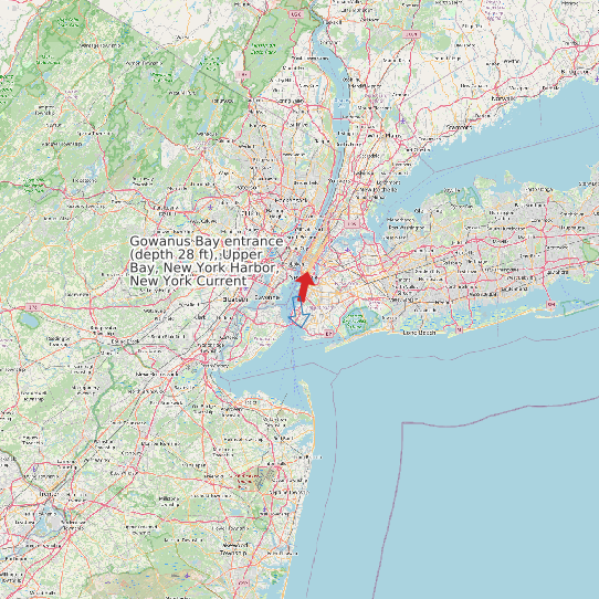 Map of Gowanus Bay entrance (depth 28 ft), Upper Bay, New York Harbor, New York Current Prediction Station