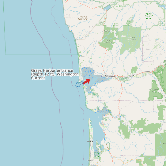 Map of Grays Harbor entrance (depth 12 ft), Washington Current Prediction Station