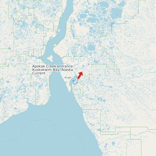 Map of Apokak Creek entrance, Kuskokwim Bay, Alaska Current Prediction Station