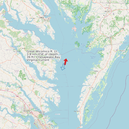 Map of Great Wicomico R. Lt., 3.8 nmi ESE of (depth 39 ft), Chesapeake Bay, Virginia Current Prediction Station