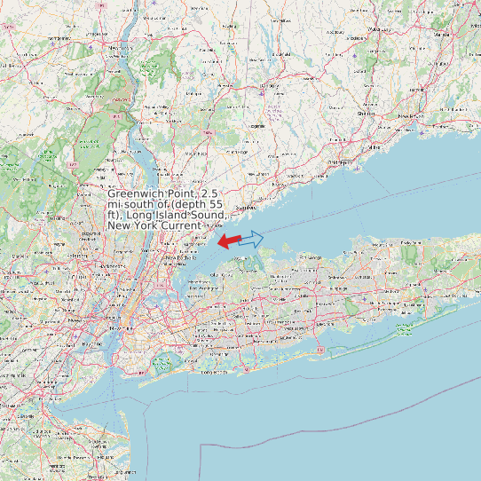 Map of Greenwich Point, 2.5 mi south of (depth 55 ft), Long Island Sound, New York Current Prediction Station