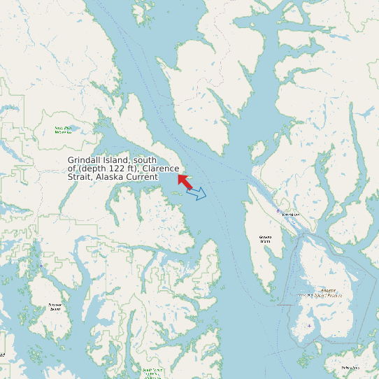 Grindall Island, south of (depth 122 ft), Clarence Strait, Alaska Current map