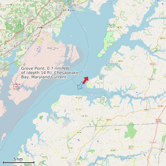 Map of Grove Point, 0.7 nmiNW of (depth 14 ft), Chesapeake Bay, Maryland Current Prediction Station