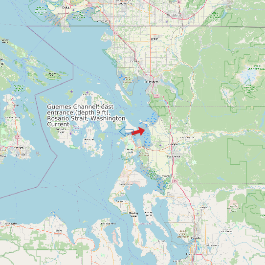 Guemes Channel, east entrance (depth 9 ft), Rosario Strait, Washington Current map