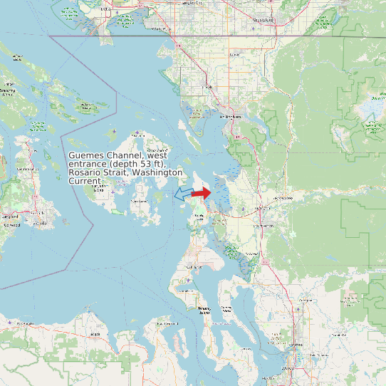 Map of Guemes Channel, west entrance (depth 53 ft), Rosario Strait, Washington Current Prediction Station