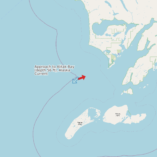 Approach to Alitak Bay (depth 56 ft), Alaska Current map