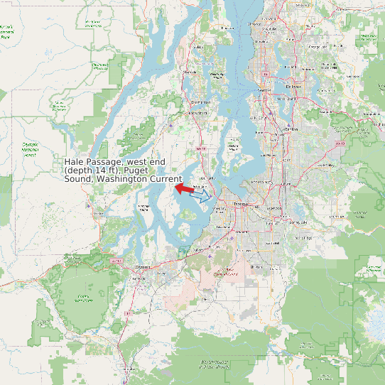 Map of Hale Passage, west end (depth 14 ft), Puget Sound, Washington Current Prediction Station