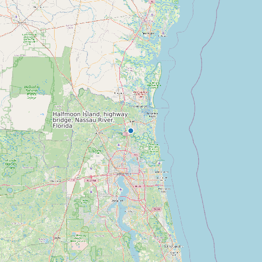Map of Halfmoon Island, highway bridge, Nassau River, Florida Tide Prediction Station
