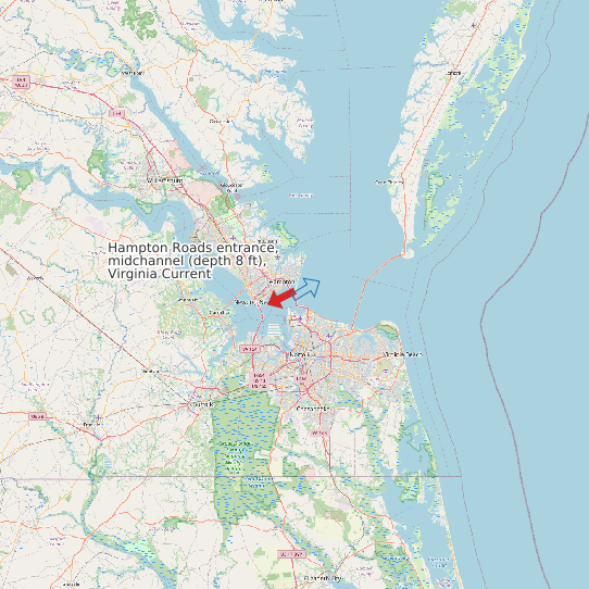 Map of Hampton Roads entrance, midchannel (depth 8 ft), Virginia Current Prediction Station
