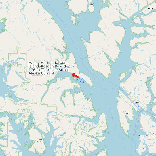 Happy Harbor, Kasaan Island, Kasaan Bay (depth 176 ft), Clarence Strait, Alaska Current map