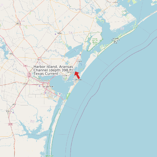 Map of Harbor Island, Aransas Channel (depth 398 ft), Texas Current Prediction Station