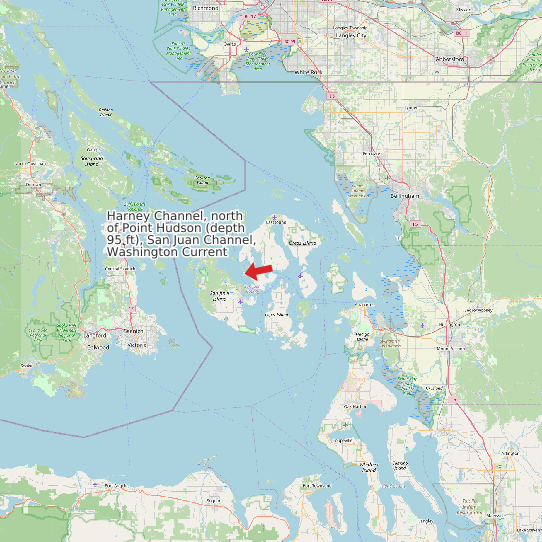 Map of Harney Channel, north of Point Hudson (depth 95 ft), San Juan Channel, Washington Current Prediction Station