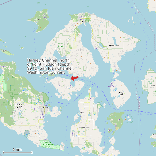 Map of Harney Channel, north of Point Hudson (depth 99 ft), San Juan Channel, Washington Current Prediction Station