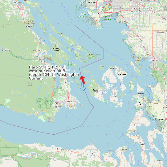 Haro Strait, 1.2 nmi west of Kellett Bluff (depth 204 ft), Washington Current map