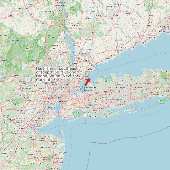 Map of Hart Island, southeast of (depth 59 ft), Long Island Sound, New York Current Prediction Station