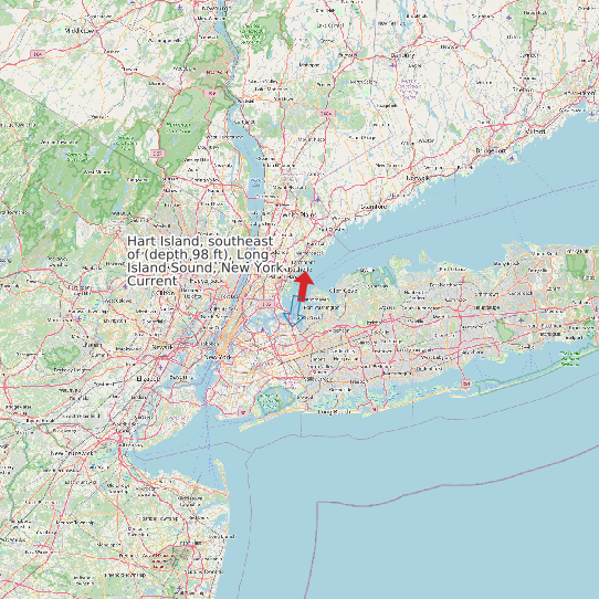 Map of Hart Island, southeast of (depth 98 ft), Long Island Sound, New York Current Prediction Station