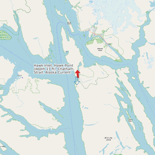 Map of Hawk Inlet, Hawk Point (depth 13 ft), Chatham Strait, Alaska Current Prediction Station