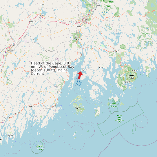 Map of Head of the Cape, 0.8 nmi W, of Penobscot Bay (depth 130 ft), Maine Current Prediction Station