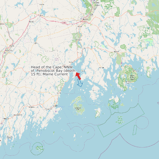 Map of Head of the Cape, NNW of, Penobscot Bay (depth 15 ft), Maine Current Prediction Station