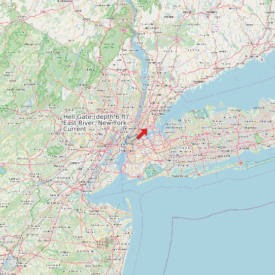 Hell Gate (depth 6 ft), East River, New York Current map