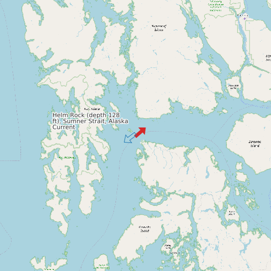 Helm Rock (depth 128 ft), Sumner Strait, Alaska Current map