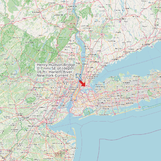Map of Henry Hudson Bridge, 0.7 nmi SE of (depth 16 ft), Harlem River, New York Current Prediction Station