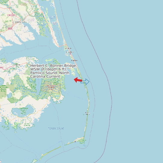 Map of Herbert C. Bonner Bridge, WSW of (depth 6 ft), Pamlico Sound, North Carolina Current Prediction Station