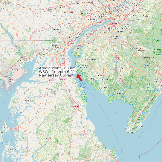 Map of Arnold Point, 1.8 nmi WSW of (depth 6 ft), New Jersey Current Prediction Station