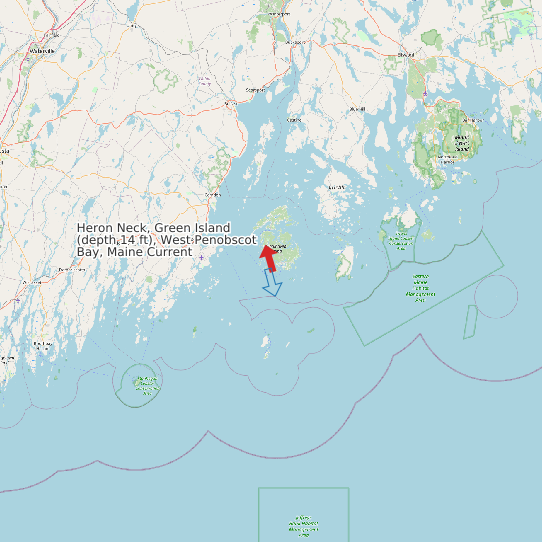 Map of Heron Neck, Green Island (depth 14 ft), West Penobscot Bay, Maine Current Prediction Station