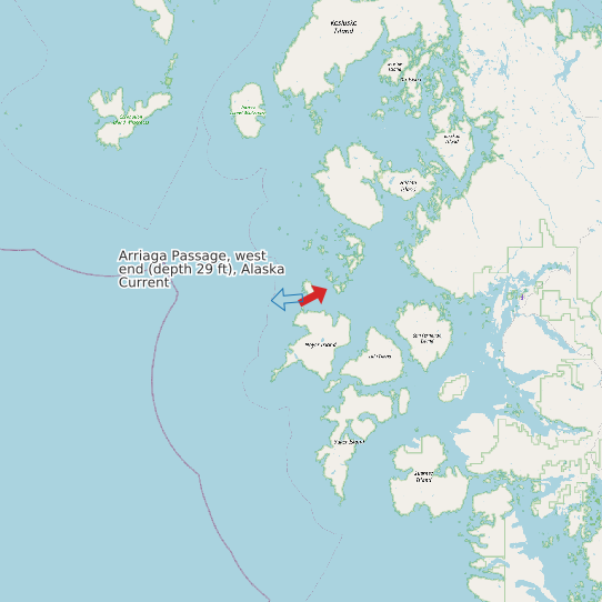 Map of Arriaga Passage, west end (depth 29 ft), Alaska Current Prediction Station