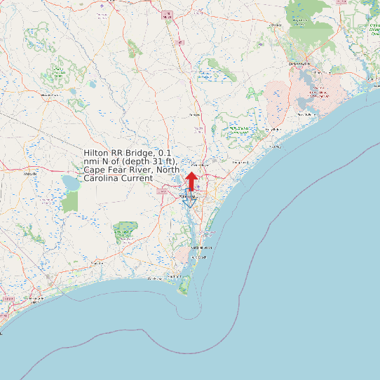 Map of Hilton RR Bridge, 0.1 nmi N of (depth 31 ft), Cape Fear River, North Carolina Current Prediction Station