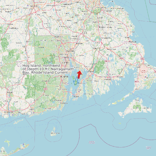 Map of Hog Island, northwest of (depth 10 ft), Narragansett Bay, Rhode Island Current Prediction Station