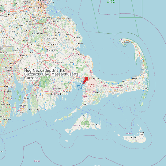Map of Hog Neck (depth 2 ft), Buzzards Bay, Massachusetts Current Prediction Station