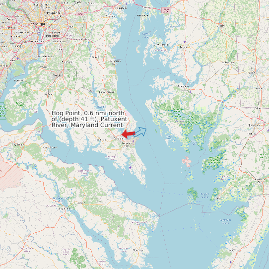 Map of Hog Point, 0.6 nmi north of (depth 41 ft), Patuxent River, Maryland Current Prediction Station