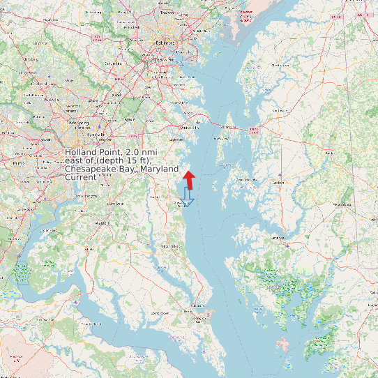 Map of Holland Point, 2.0 nmi east of (depth 15 ft), Chesapeake Bay, Maryland Current Prediction Station