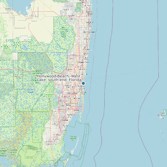 Map of Hollywood Beach, West Lake, south end, Florida Tide Prediction Station