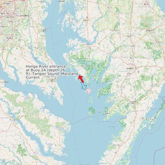 Map of Honga River entrance, at Buoy 1A (depth 26 ft), Tangier Sound, Maryland Current Prediction Station