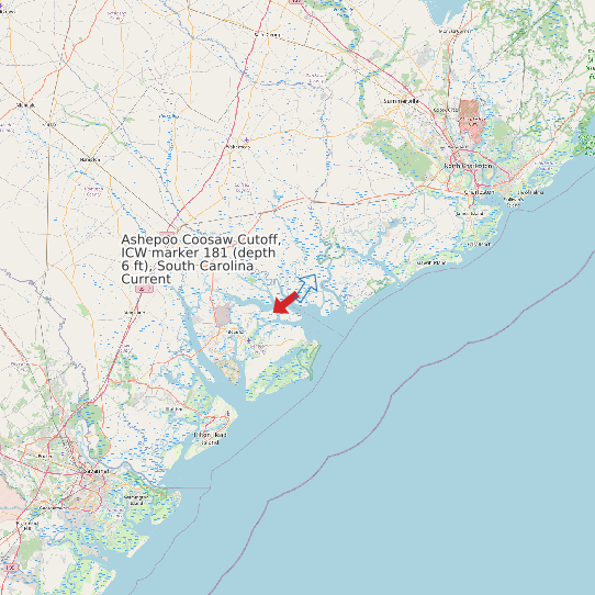 Map of Ashepoo Coosaw Cutoff, ICW marker 181 (depth 6 ft), South Carolina Current Prediction Station