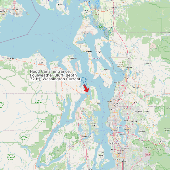 Map of Hood Canal entrance, Foulweather Bluff (depth 32 ft), Washington Current Prediction Station
