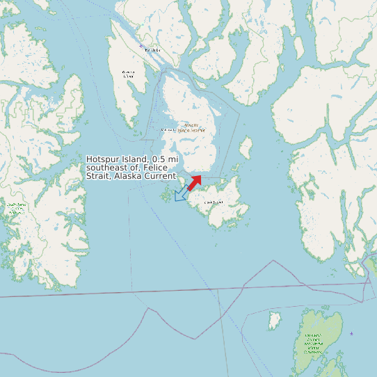 Map of Hotspur Island, 0.5 mi southeast of, Felice Strait, Alaska Current Prediction Station