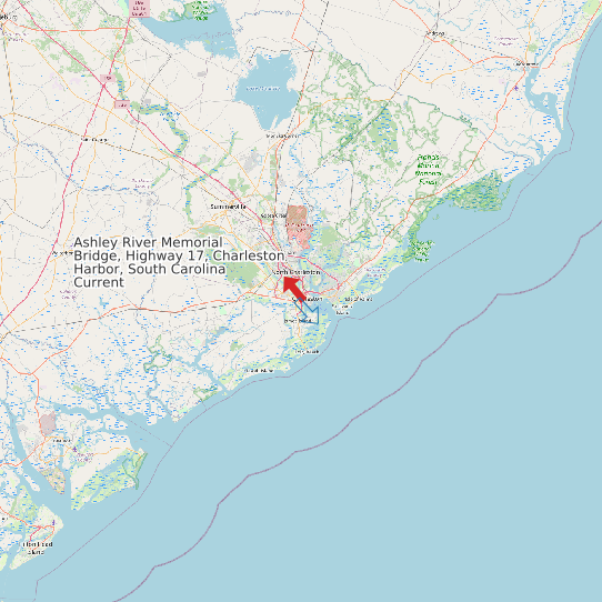 Map of Ashley River Memorial Bridge, Highway 17, Charleston Harbor, South Carolina Current Prediction Station