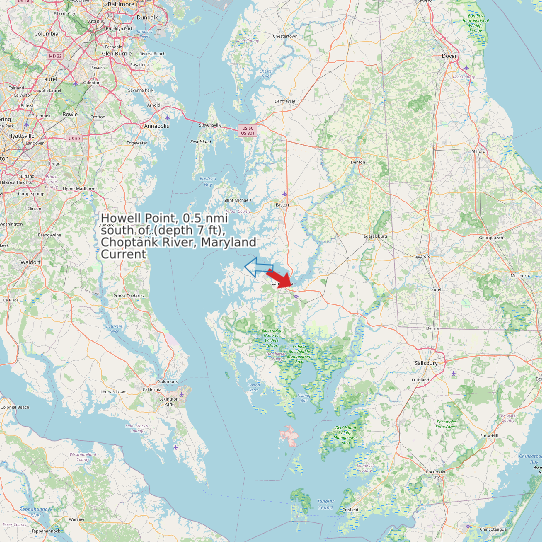 Howell Point, 0.5 nmi south of (depth 7 ft), Choptank River, Maryland Current map