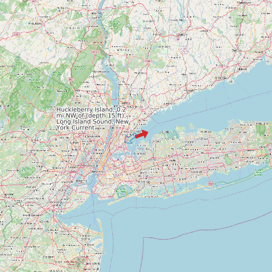 Map of Huckleberry Island, 0.2 mi NW of (depth 15 ft), Long Island Sound, New York Current Prediction Station