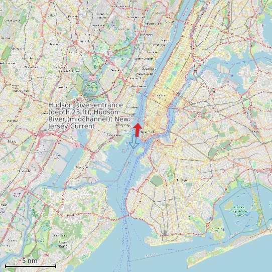 Map of Hudson River entrance (depth 23 ft), Hudson River (midchannel), New Jersey Current Prediction Station