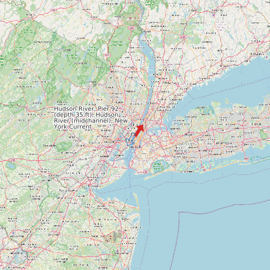 Hudson River, Pier 92 (depth 35 ft), Hudson River (midchannel), New York Current map